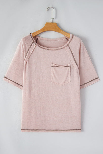 Dusty Pink Exposed Stitch Loose Fit T-shirt