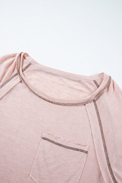Dusty Pink Exposed Stitch Loose Fit T-shirt