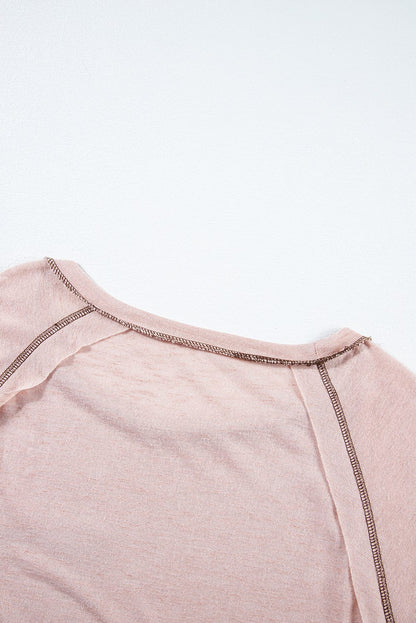 Dusty Pink Exposed Stitch Loose Fit T-shirt