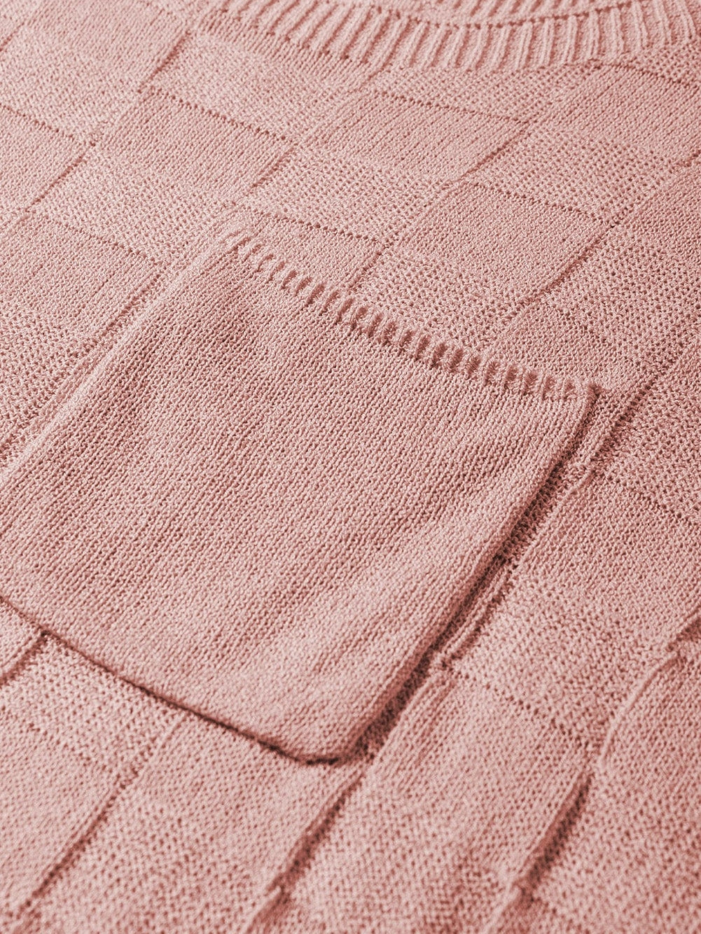 Dusty Pink Textured Knit Short Sleeve Sweater with Lattice Detail