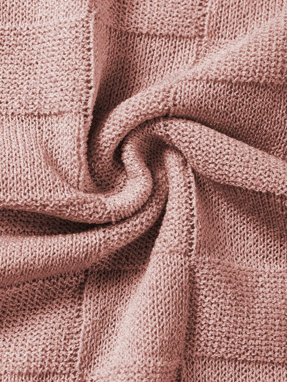 Dusty Pink Textured Knit Short Sleeve Sweater with Lattice Detail