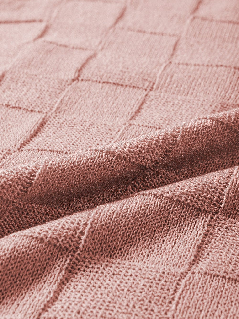 Dusty Pink Textured Knit Short Sleeve Sweater with Lattice Detail