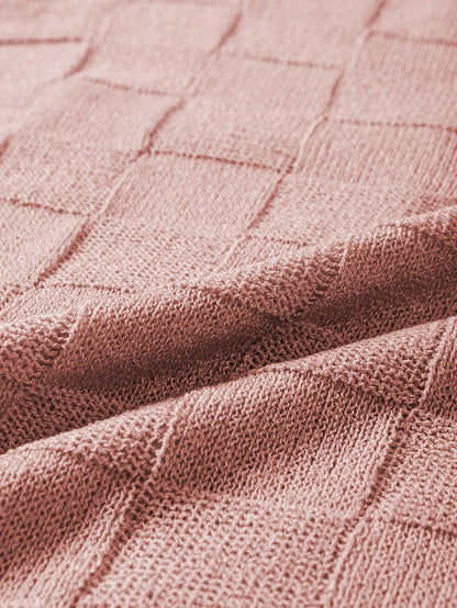 Dusty Pink Textured Knit Short Sleeve Sweater with Lattice Detail