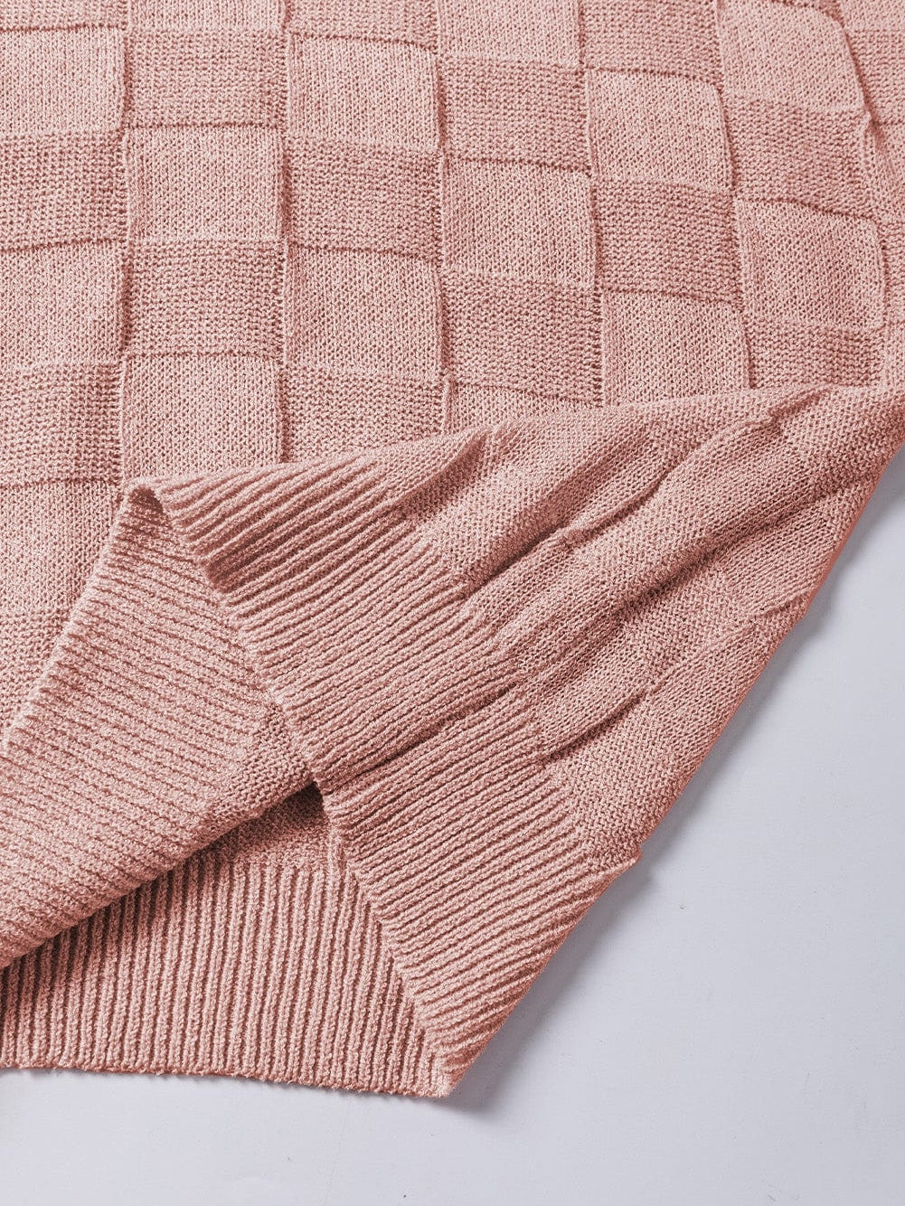 Dusty Pink Textured Knit Short Sleeve Sweater with Lattice Detail