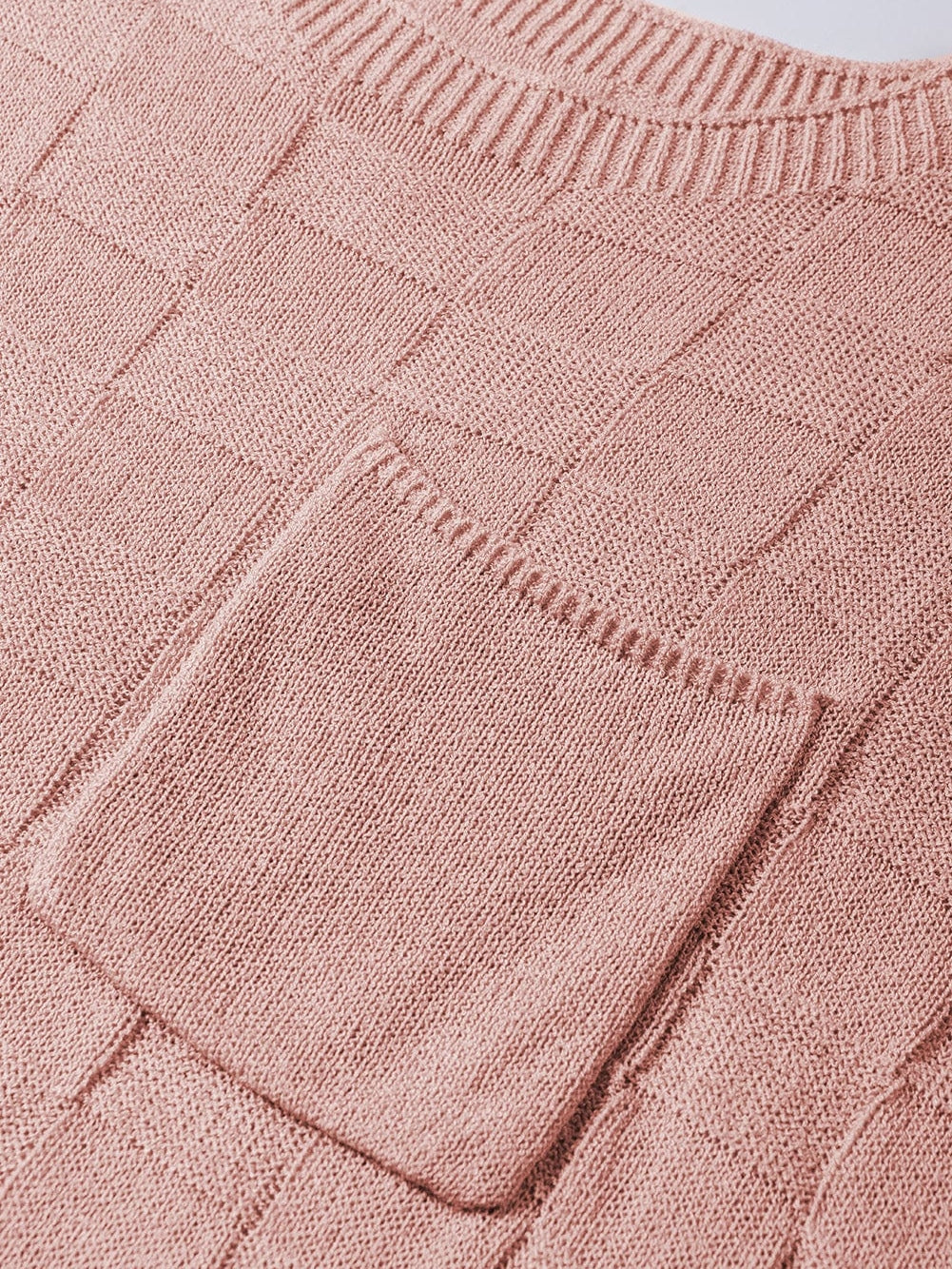 Dusty Pink Textured Knit Short Sleeve Sweater with Lattice Detail