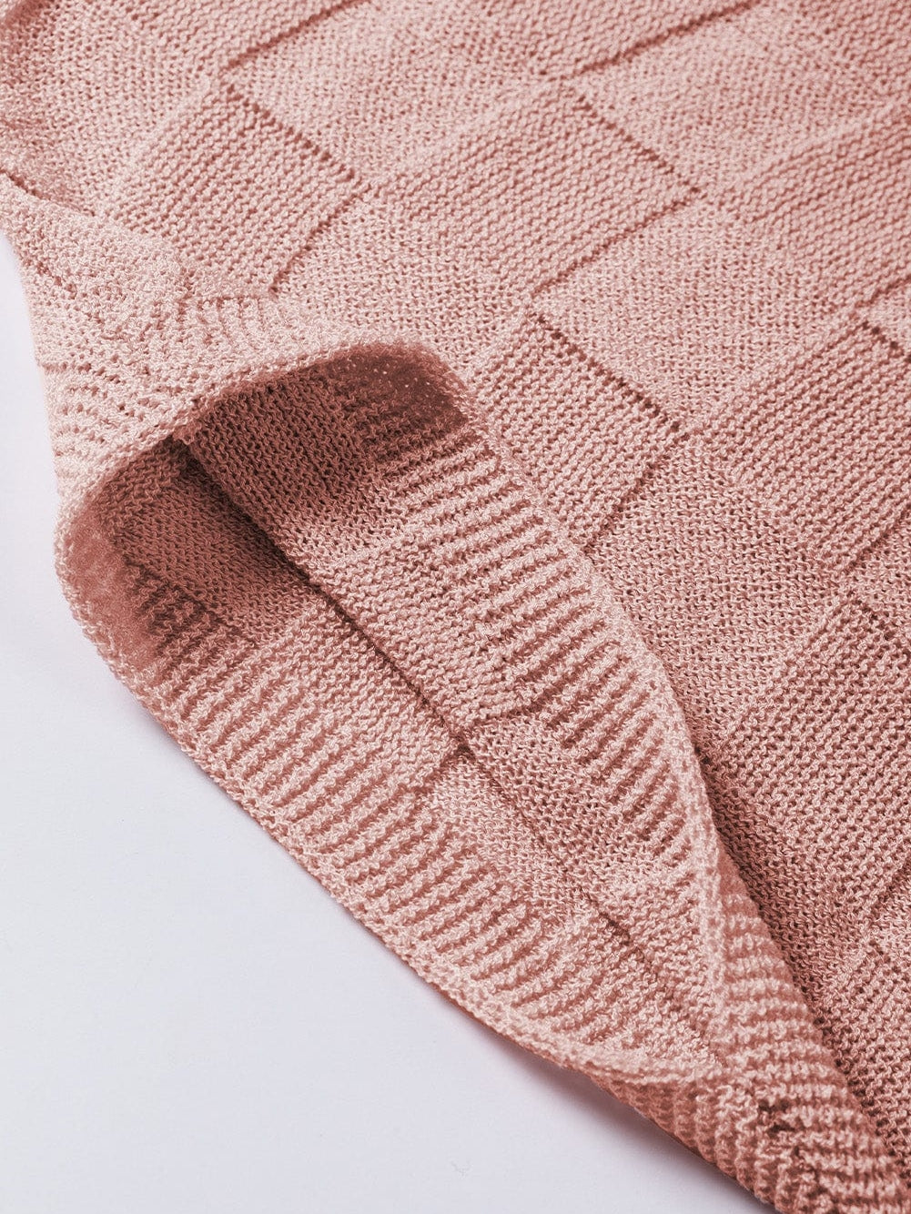 Dusty Pink Textured Knit Short Sleeve Sweater with Lattice Detail
