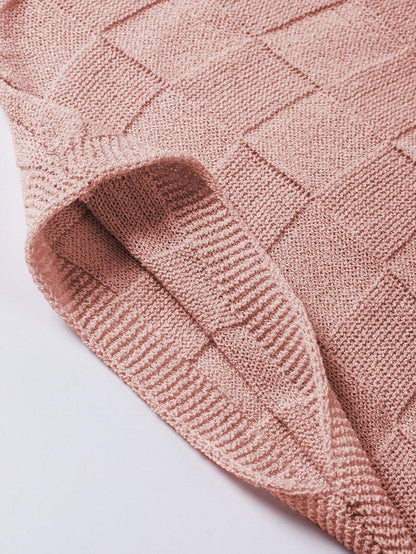 Dusty Pink Textured Knit Short Sleeve Sweater with Lattice Detail