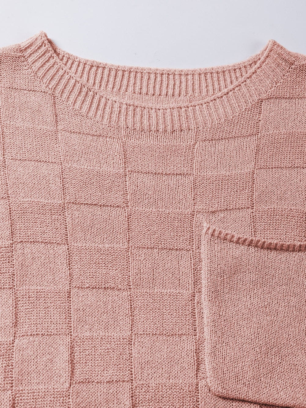 Dusty Pink Textured Knit Short Sleeve Sweater with Lattice Detail