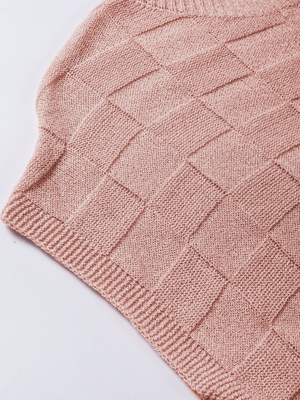 Dusty Pink Textured Knit Short Sleeve Sweater with Lattice Detail