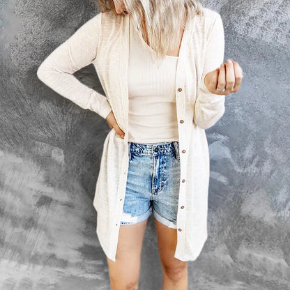 Women's Cardigan Sweater Cowl Ribbed Knit Polyester Button Summer Spring Outdoor Home Halloween Casual Soft Long Sleeve Solid Color Black White Light Green S M L