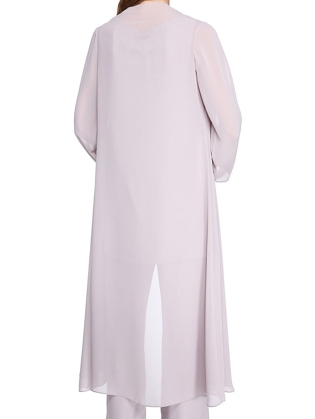 Jumpsuit / Pantsuit Mother of the Bride Dress Plus Size Elegant Bateau Neck Floor Length Chiffon Sleeveless yes with Solid Color 2023 - LuckyFash™