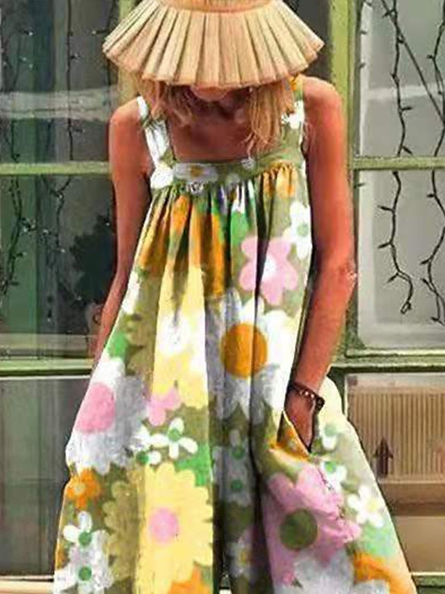 Jumpsuits for Women Summer Print Floral Strap Ordinary Straight Regular Fit Sleeveless Green Blue M L XL Spring - LuckyFash™