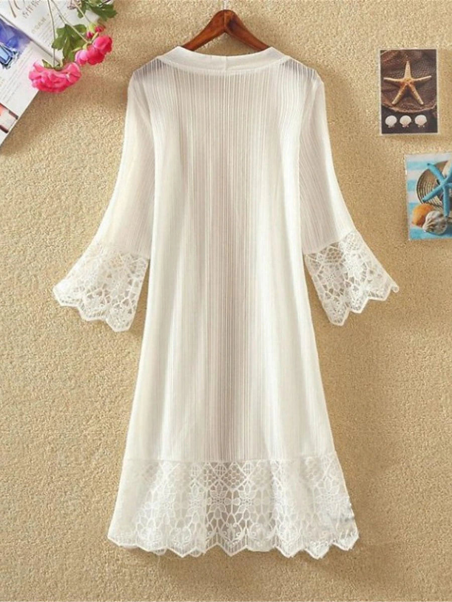 Women's Cardigan Outdoor Lace Plain Breathable Fashion Regular Fit Outerwear 3/4 Length Sleeve Summer Black S