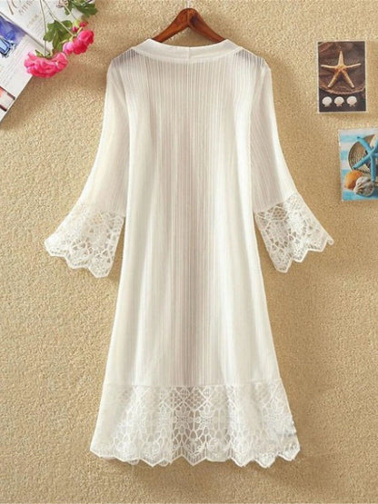 Women's Cardigan Outdoor Lace Plain Breathable Fashion Regular Fit Outerwear 3/4 Length Sleeve Summer Black S