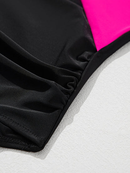 Flirty Rose Red Colorblock Cutout Monokini