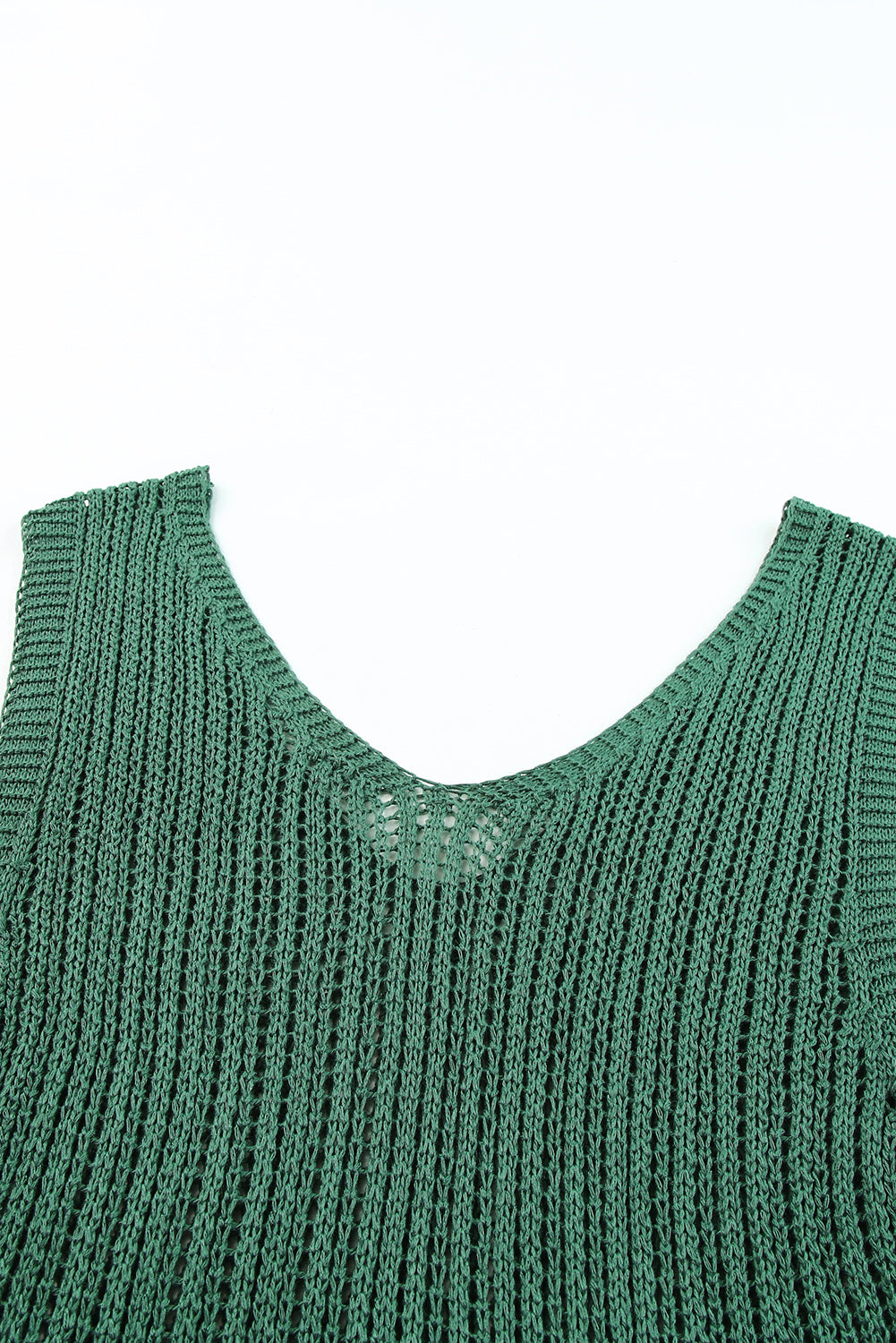 Green Hollowed Knit Sleeveless V Neck Tank Top