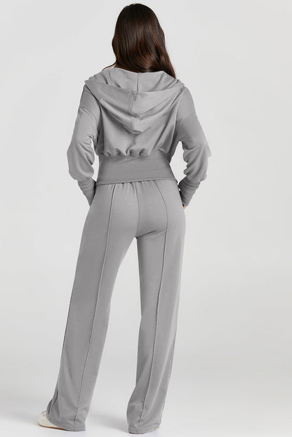 Gray Double Zipper Hooded Jacket and Sweatpants Active Set