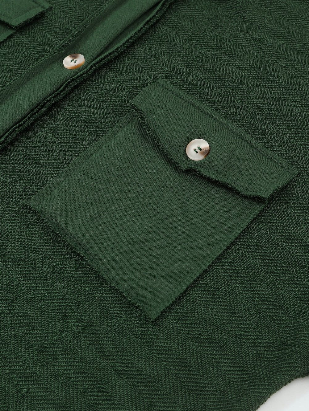 Green Knit Cotton Blend Casual Shacket with Chest Pockets