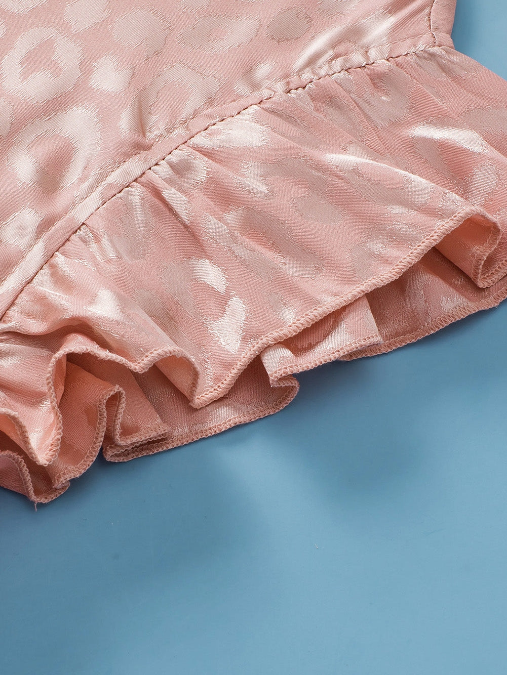 Pink Plus Size Leopard Print Ruffled Flutter Sleeve Satin Blouse