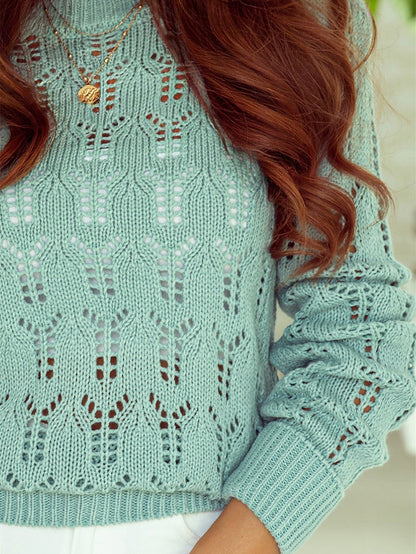 Green Pointelle Knit Sheer Sweater
