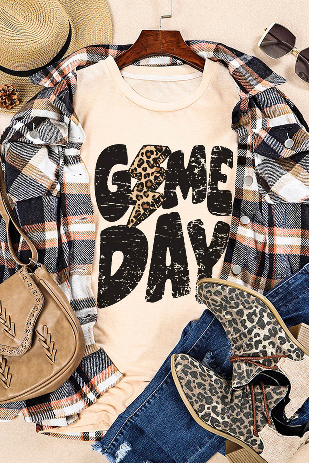 Khaki Football Season Game Day Graphic Tee