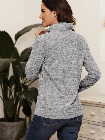 Heathered Gray Zip-Up Pullover with Kangaroo Pocket