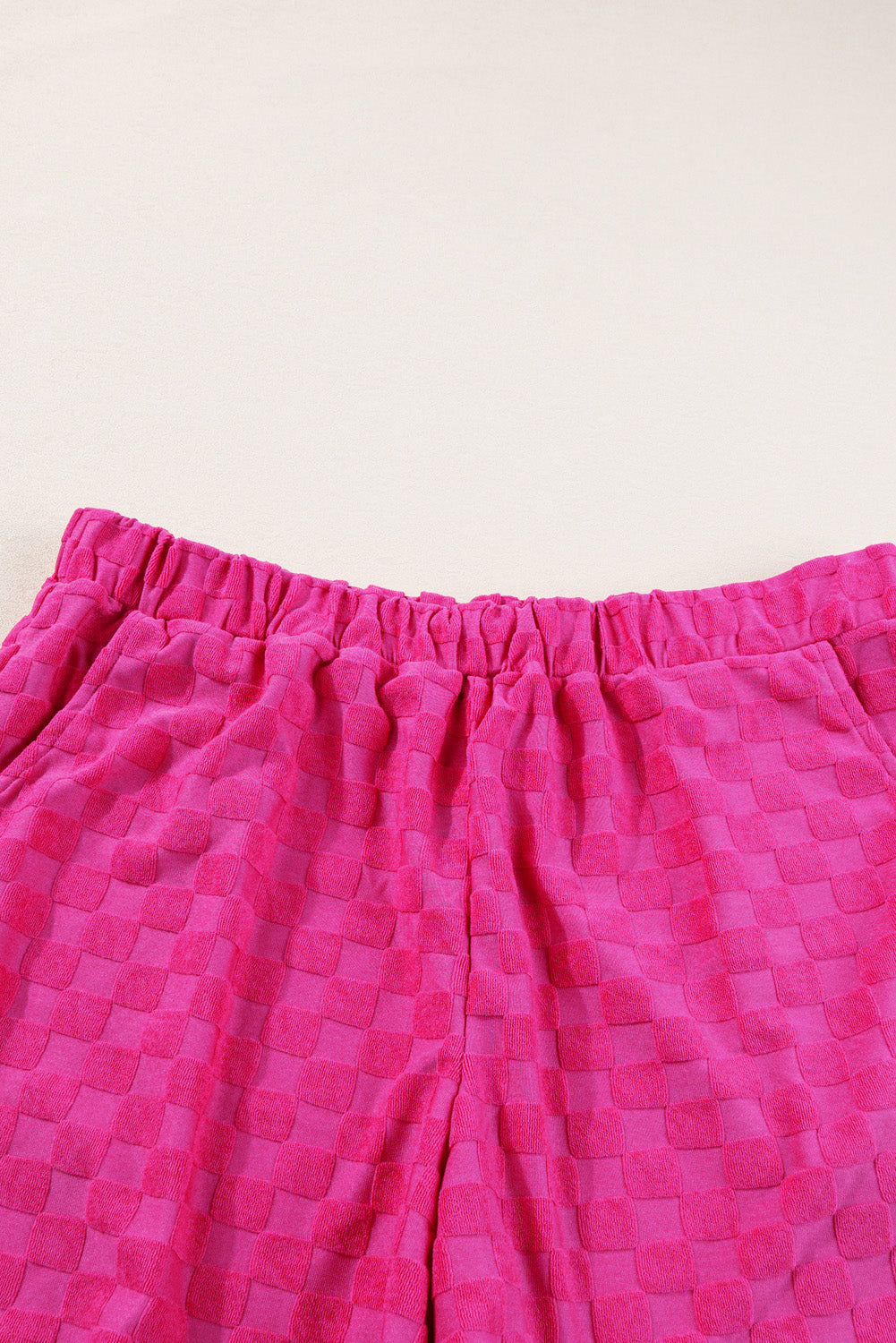 Peach Blossom Checkered Terry Knit Plus Size 2-Piece Shorts Set