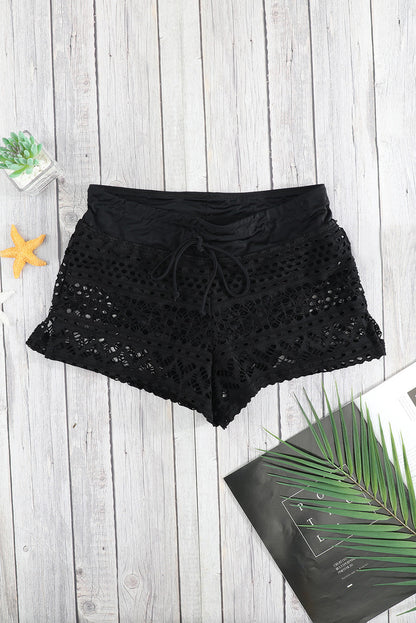 Black Lace Swim Shorts with Attached Briefs