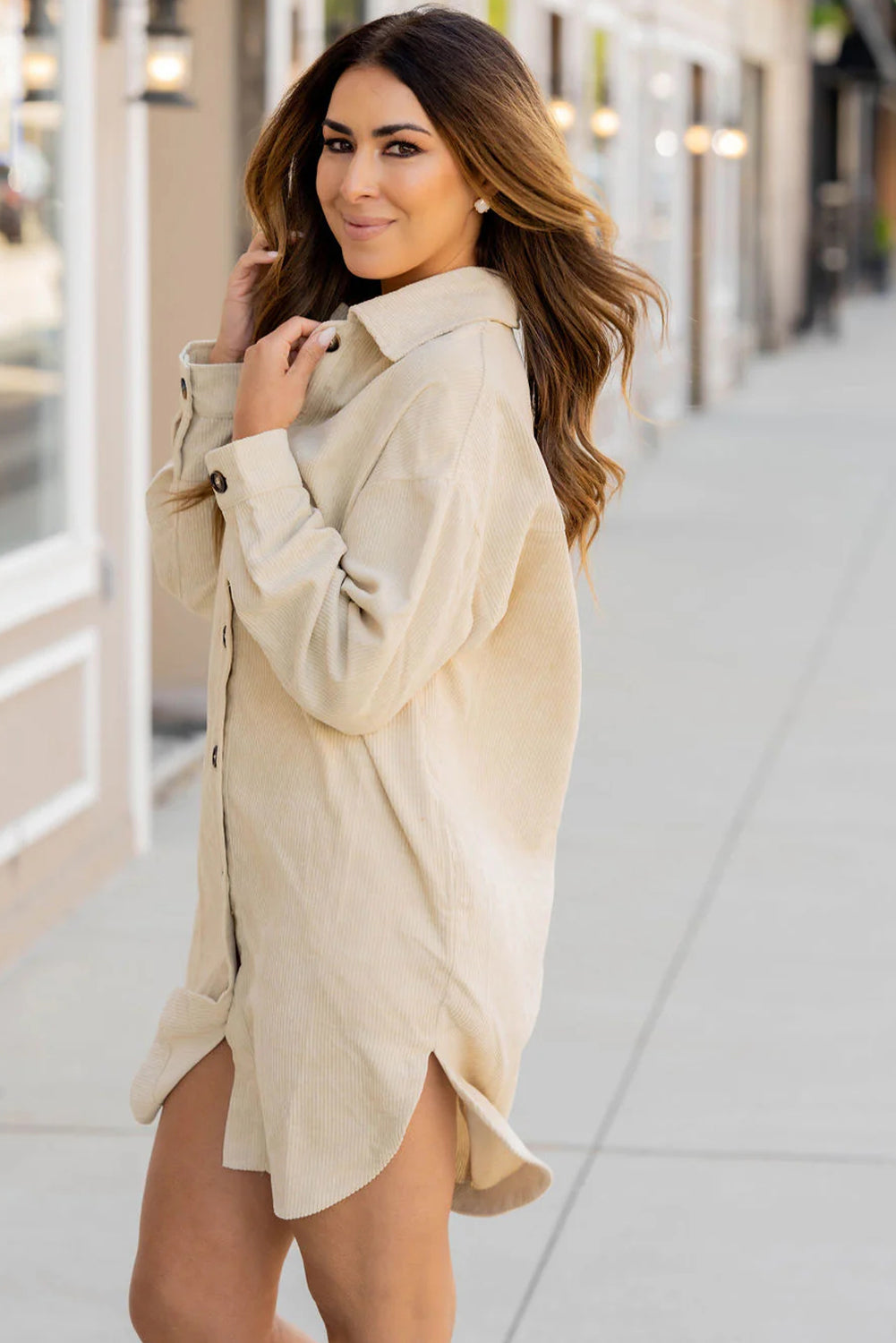 Jet Stream Corduroy Side Slit Oversize Shacket