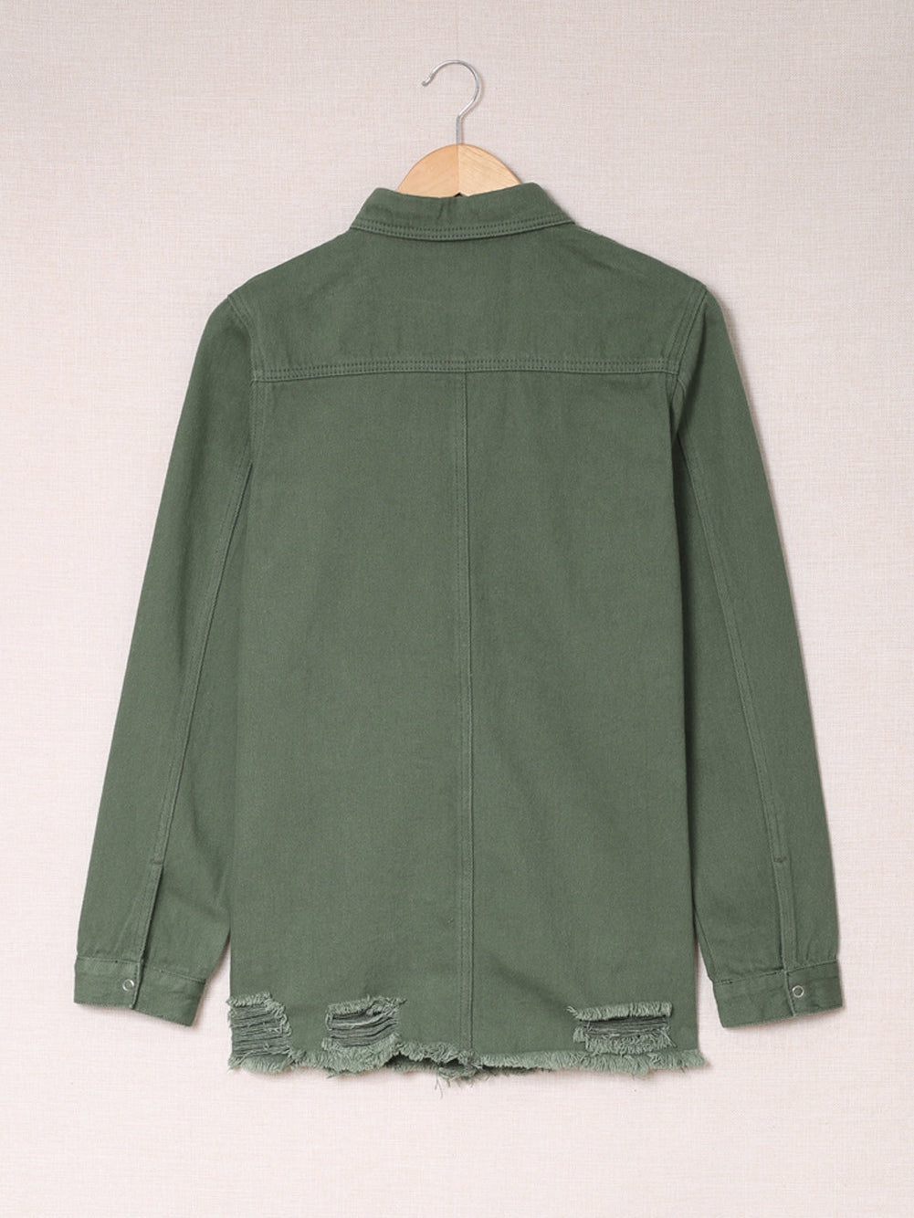 Green Distressed Cotton Shacket