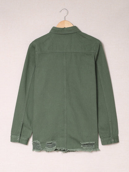 Green Distressed Cotton Shacket