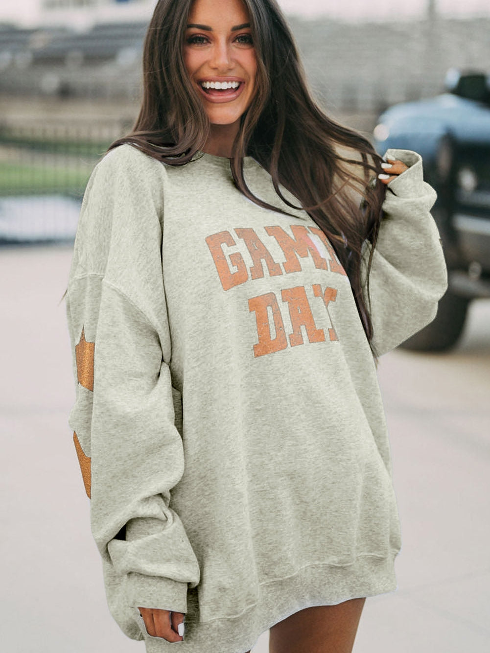 Game Day Sequin Grapefruit Orange Graphic Sweatshirt