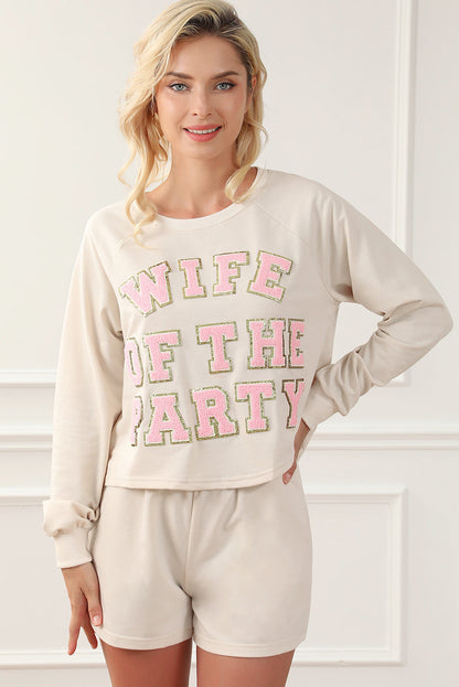 Apricot Letter Printed Cozy Lounge Set with Long Sleeve Top and Shorts