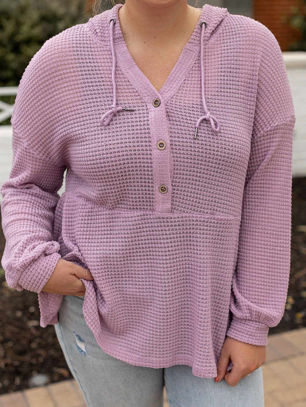 Purple Plus Size Waffle Knit Hooded Top