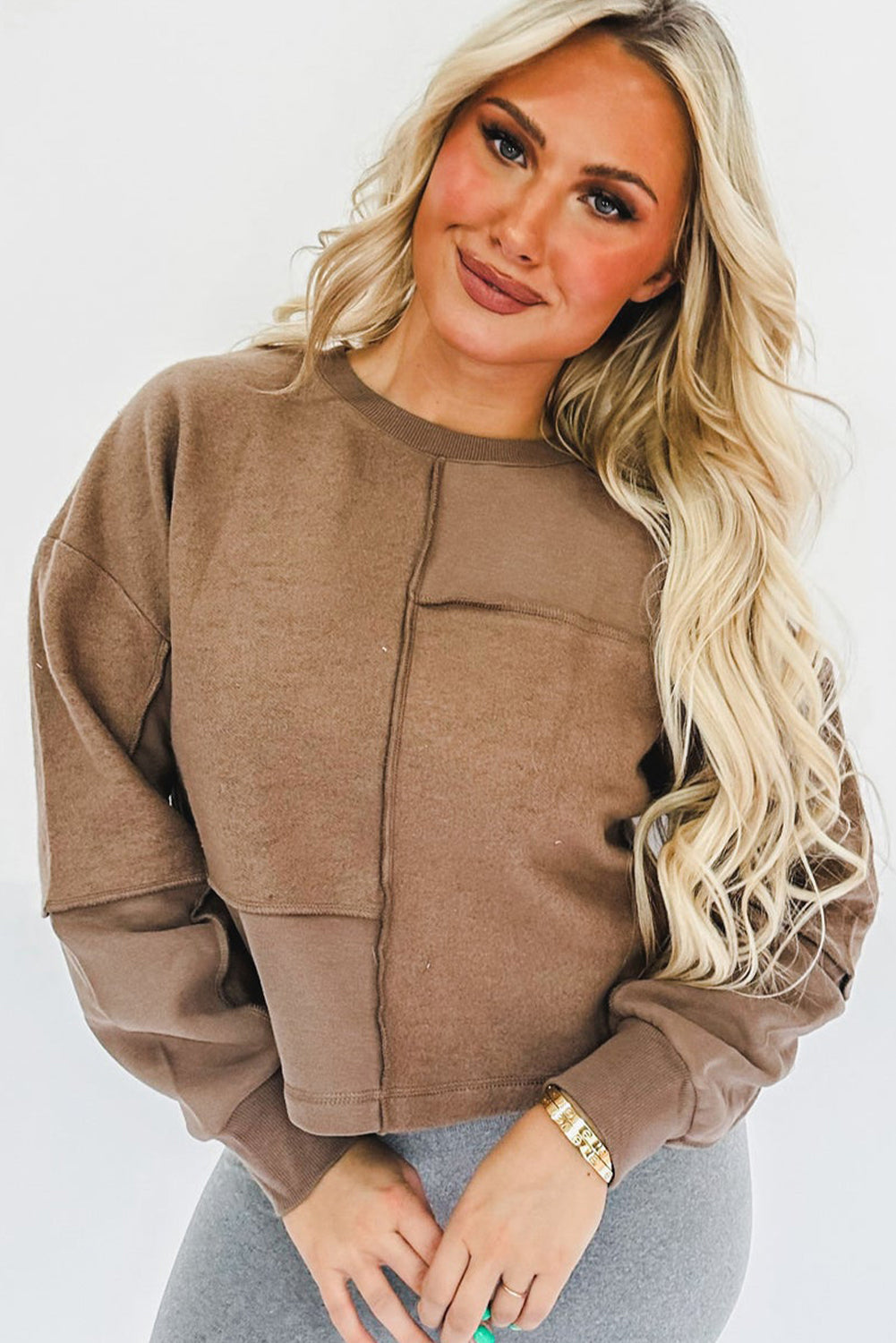 Exposed Seam Coffee Pullover Sweatshirt