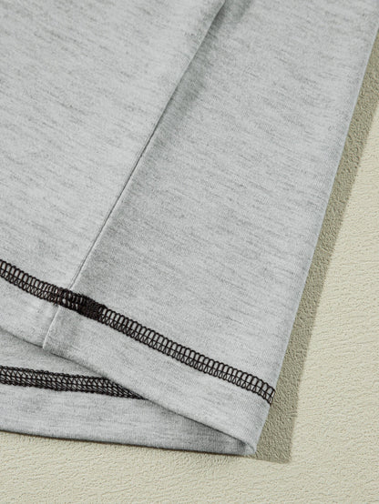 Gray Contrast Stitching Cuffed Sleeve Plus Shorts Set