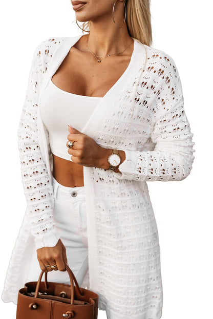 Ivory Crochet Detail Lightweight Long Sleeve Sweater Cardigan