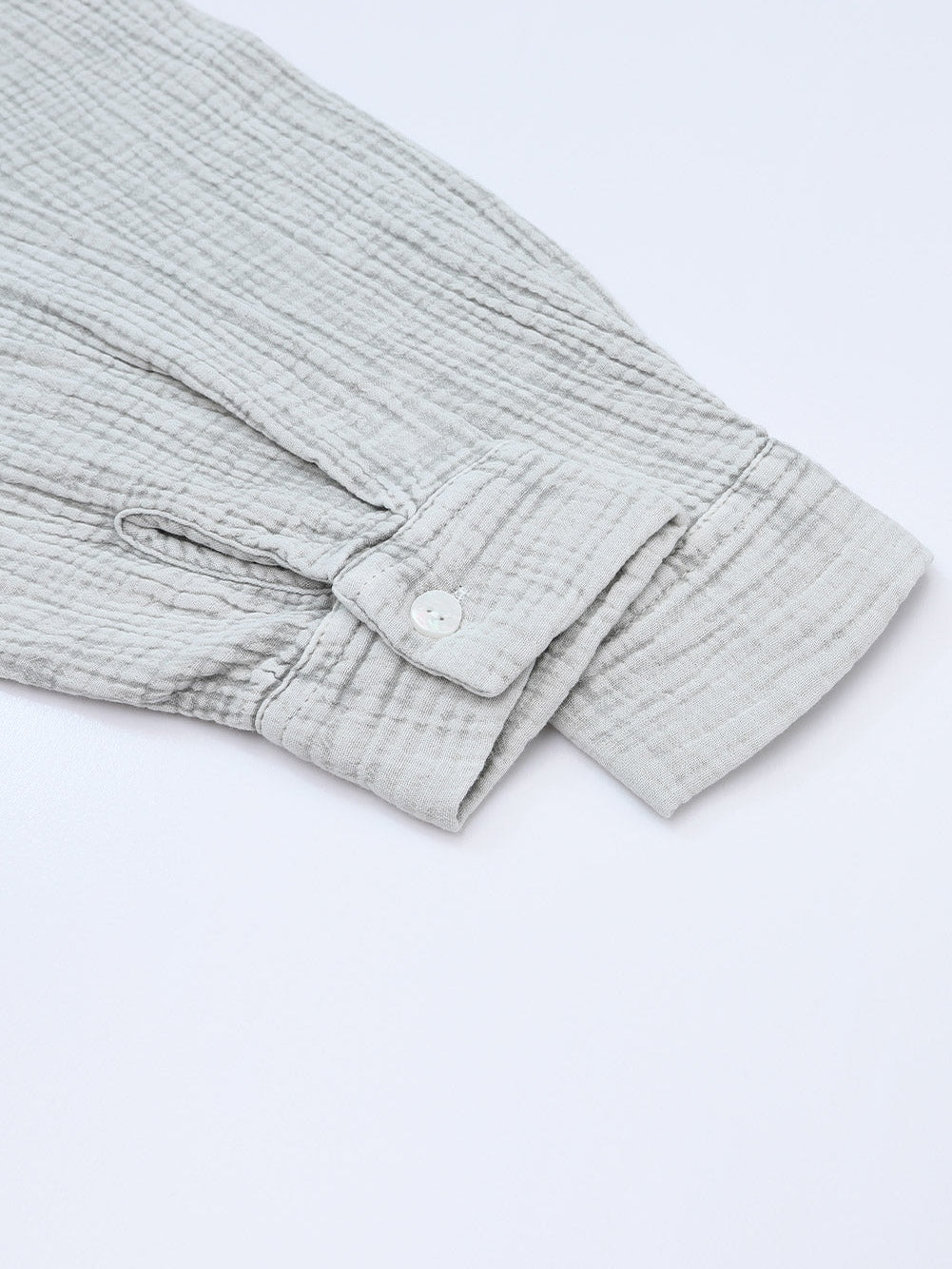 Gray Crinkle Texture Henley Top with Loose Fit