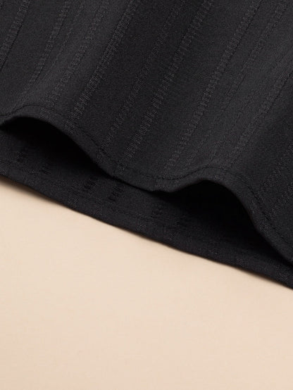 Black Ruffled Sleeve Rib Textured Plus Size Shift Dress