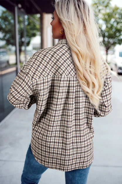 Casual Contrast Corduroy Flap Pocket Patchwork Plaid Shacket