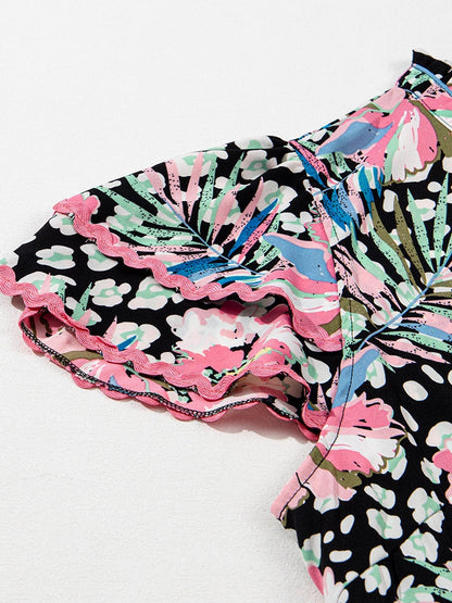 Floral Flared Dress with Multicolour Ric-rac Trim