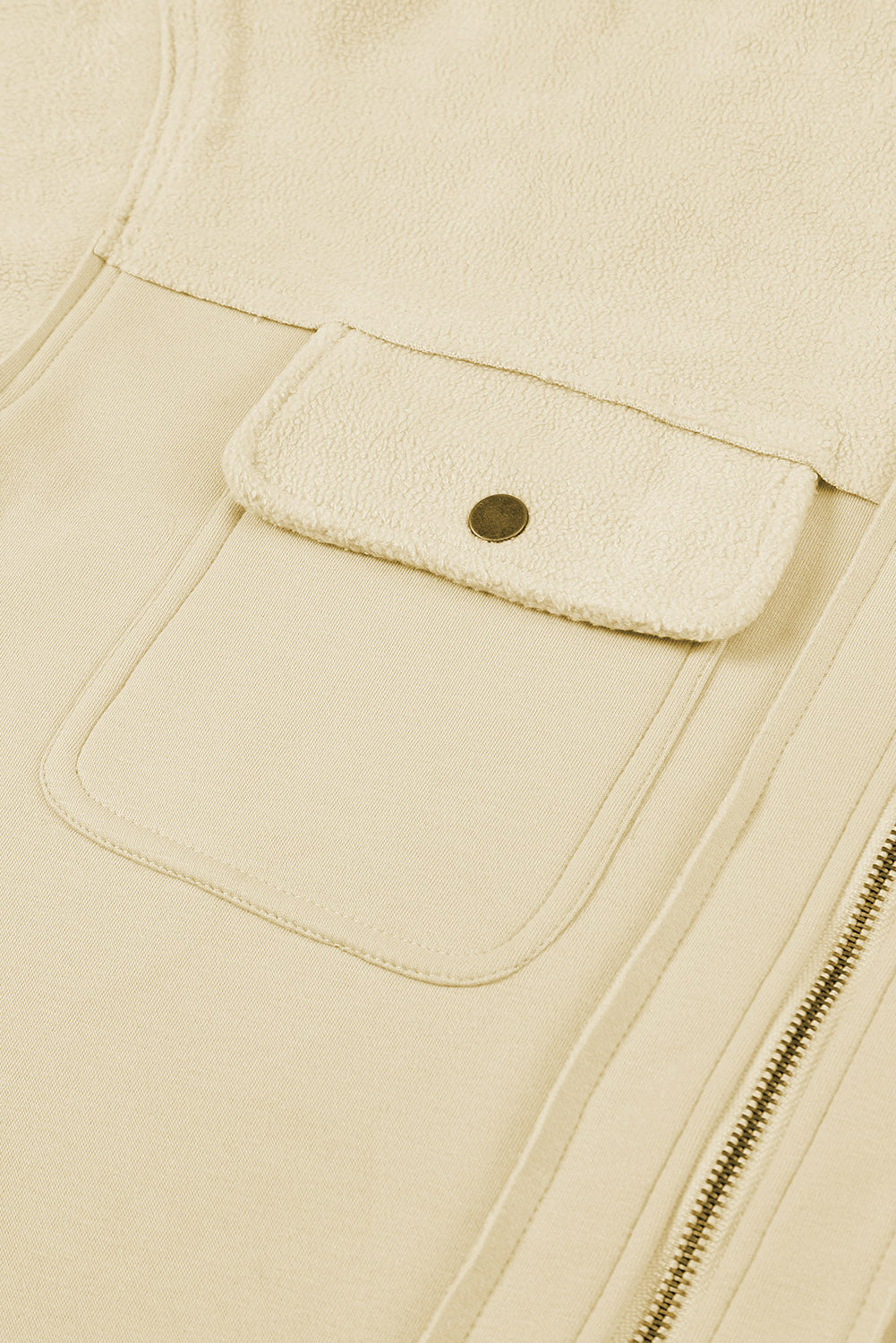 Apricot Flap Pocket Drawstring Hood Zip Up Jacket