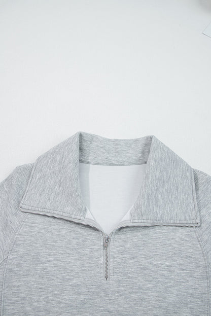 Light Grey Zip Collar Long Sleeve Top Drawstring Pants Set