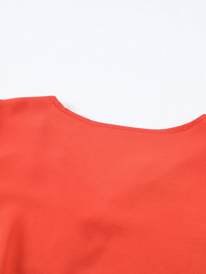 Fiery Crimson V Neck Blouse with Flare Sleeves