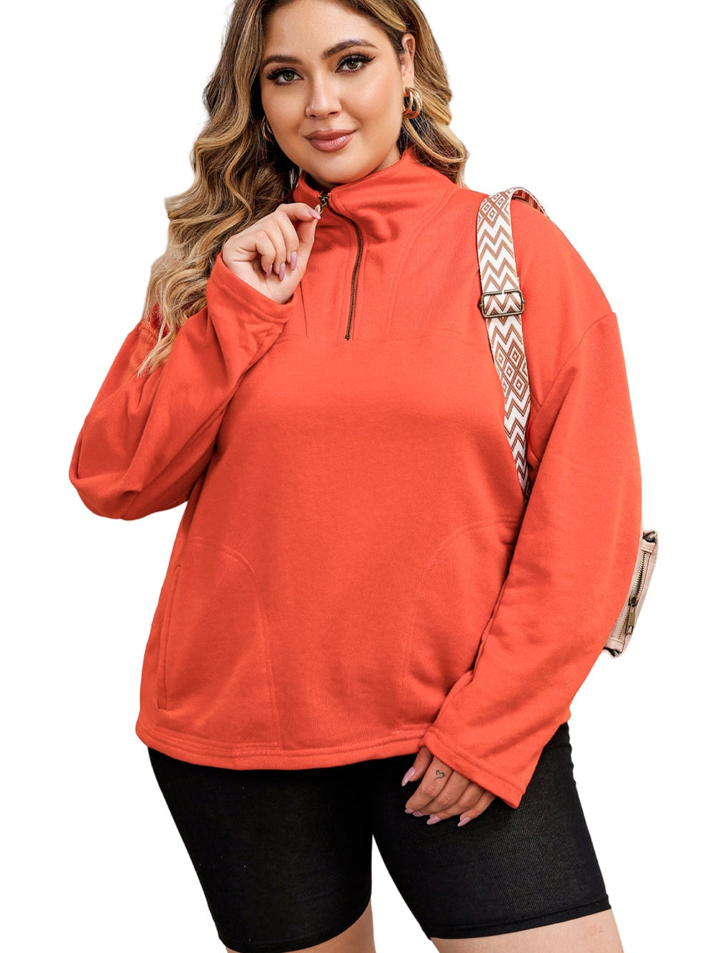 Orange Zippered Pocket Plus Size Hoodie