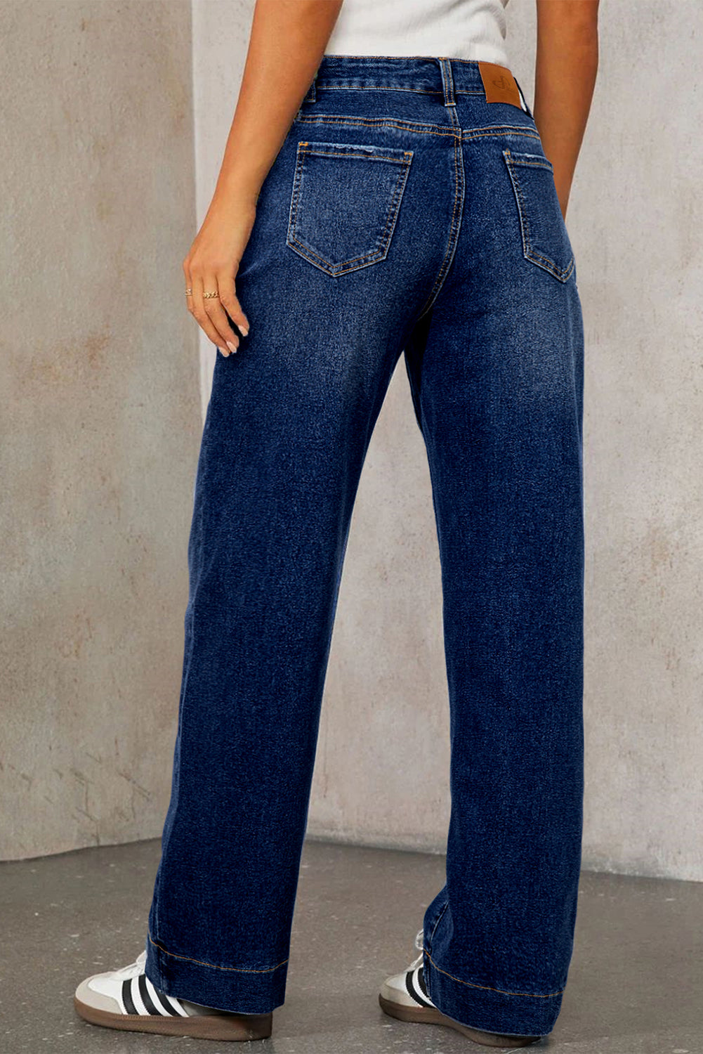 Bluing Lace-up Button Zip Fly Straight Leg Jeans