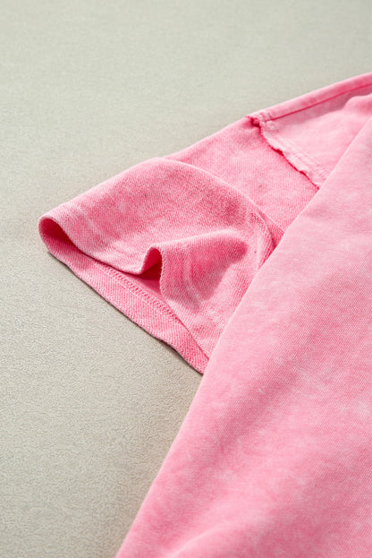 Strawberry Pink Mineral Wash Oversized Patchwork Tee