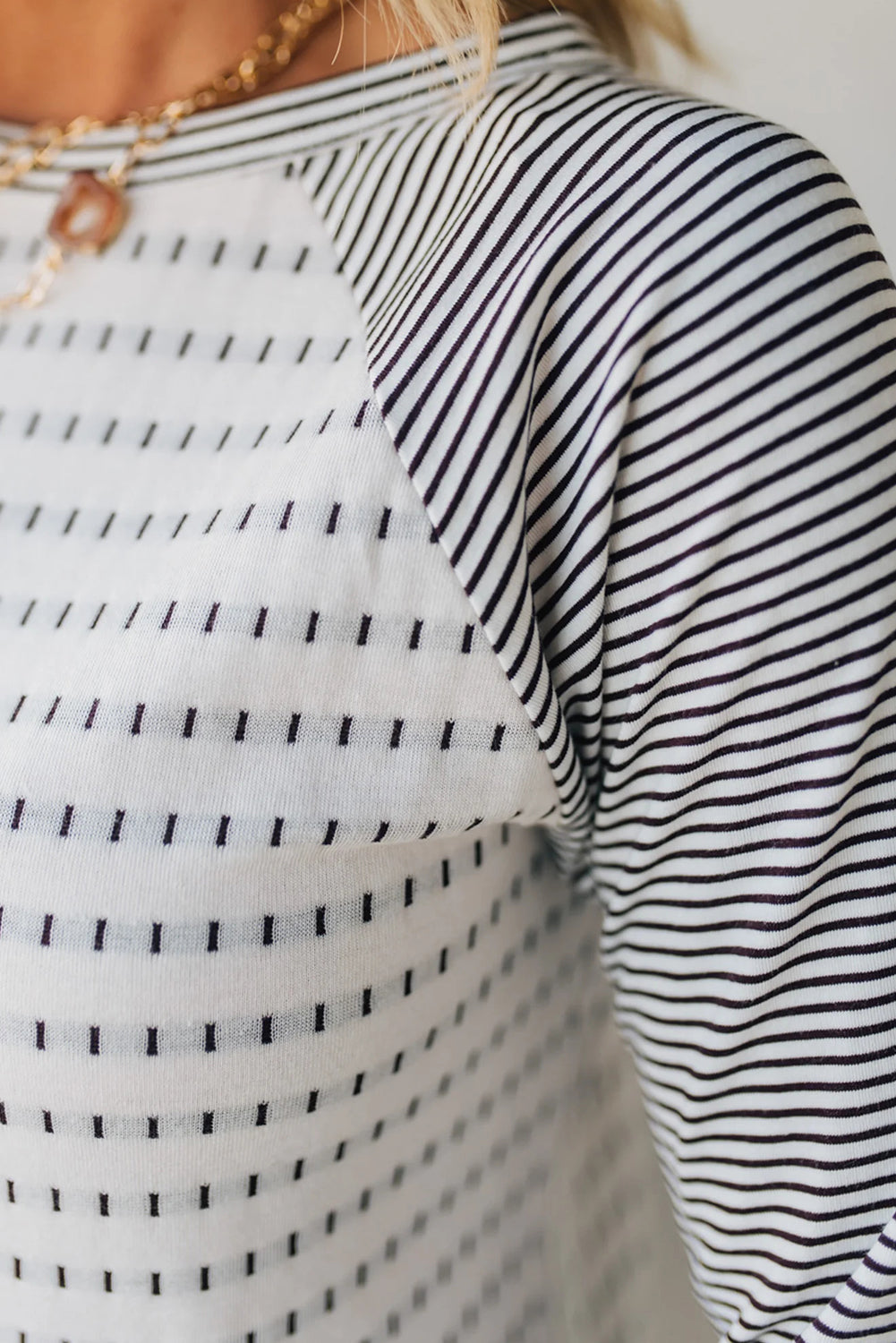 Black Stripe Raglan Patchwork Long Sleeve Tee