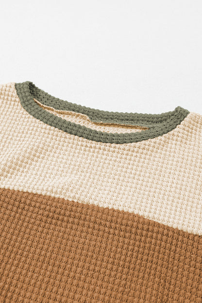 Green Striped Bubble Sleeve Baggy Top with Color Block Detail