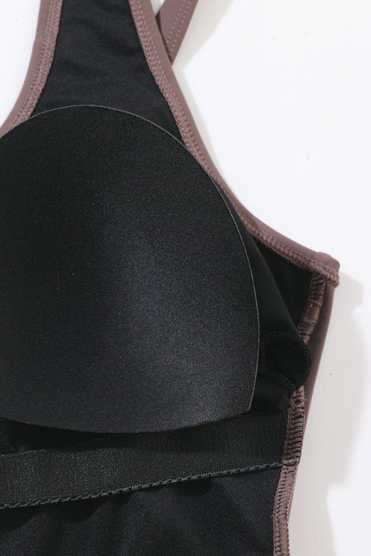 Coffee Brown Knotted Split Sheath Style Swim Dress